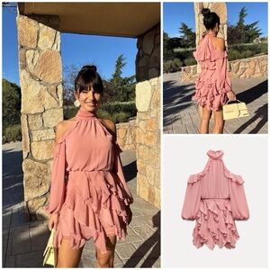 ZARA ~  ✨ Viral ✨ HIGH COLLAR RUFFLED MINI DRESS